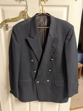 44r Vnt Biella Prem. Black Double Breasted Gold Button Blazer Sport Coat Jacket